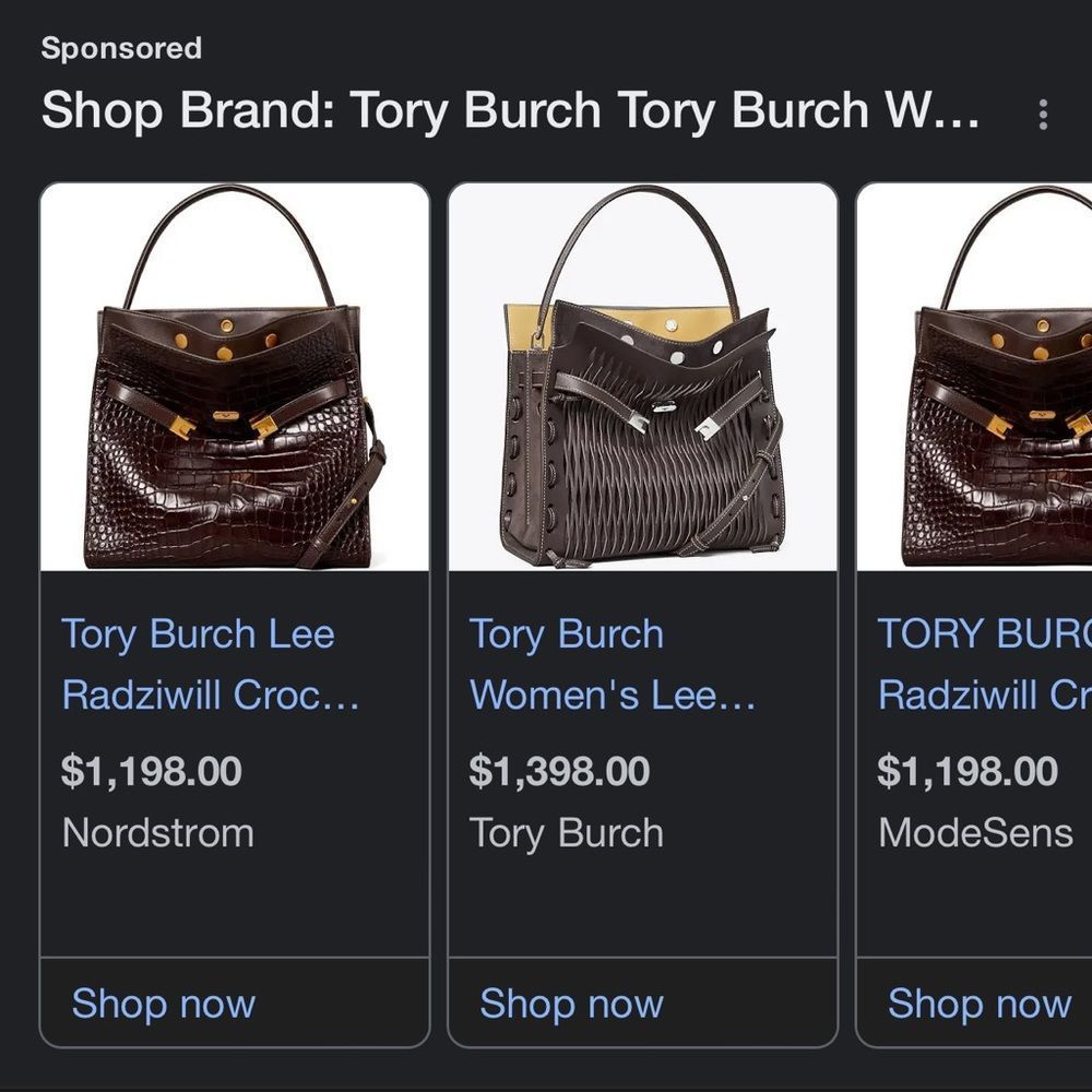 Tory Burch Women's Lee Radziwill Double Bag Handbag Embossed Pumpernickel - Picture 3 of 17